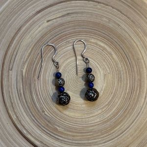 Antique 925 Sterling Silver and Lapis Lazuli Dangle Earrings
